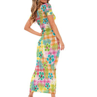 Hawaiian Palaka Family Matching Short Sleeve Bodycon Dress and Hawaiian Shirt Hibiscus Palm Leaf Pattern LT9 - Polynesian Pride