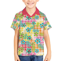 Hawaiian Palaka Family Matching Short Sleeve Bodycon Dress and Hawaiian Shirt Hibiscus Palm Leaf Pattern LT9 Son's Shirt Yellow - Polynesian Pride
