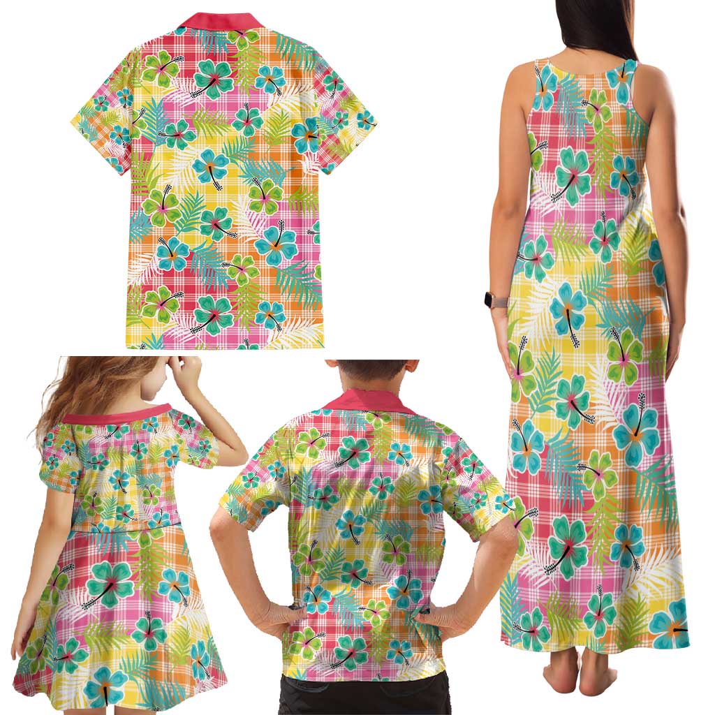 Hawaiian Palaka Family Matching Tank Maxi Dress and Hawaiian Shirt Hibiscus Palm Leaf Pattern LT9 - Polynesian Pride