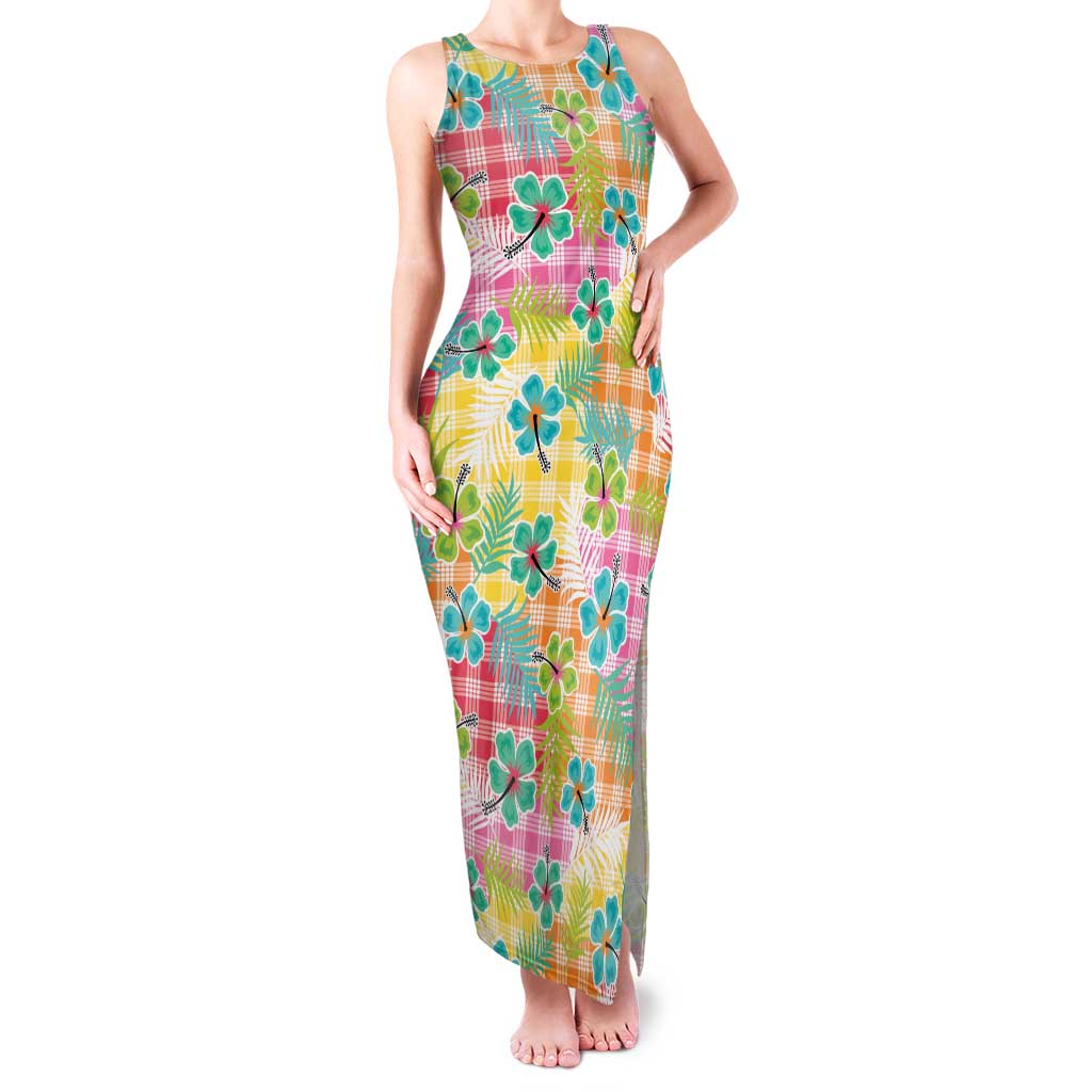 Hawaiian Palaka Family Matching Tank Maxi Dress and Hawaiian Shirt Hibiscus Palm Leaf Pattern LT9 Mom's Dress Yellow - Polynesian Pride