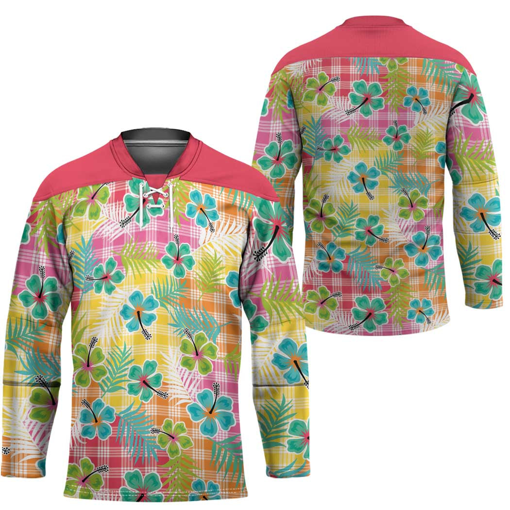 Hawaiian Palaka Hockey Jersey Hibiscus Palm Leaf Pattern - Polynesian Pride