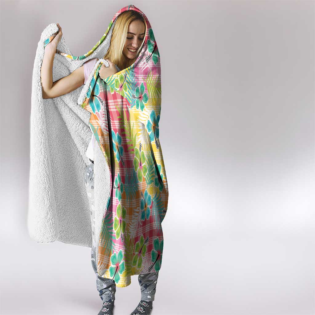 Hawaiian Palaka Hooded Blanket Hibiscus Palm Leaf Pattern - Polynesian Pride