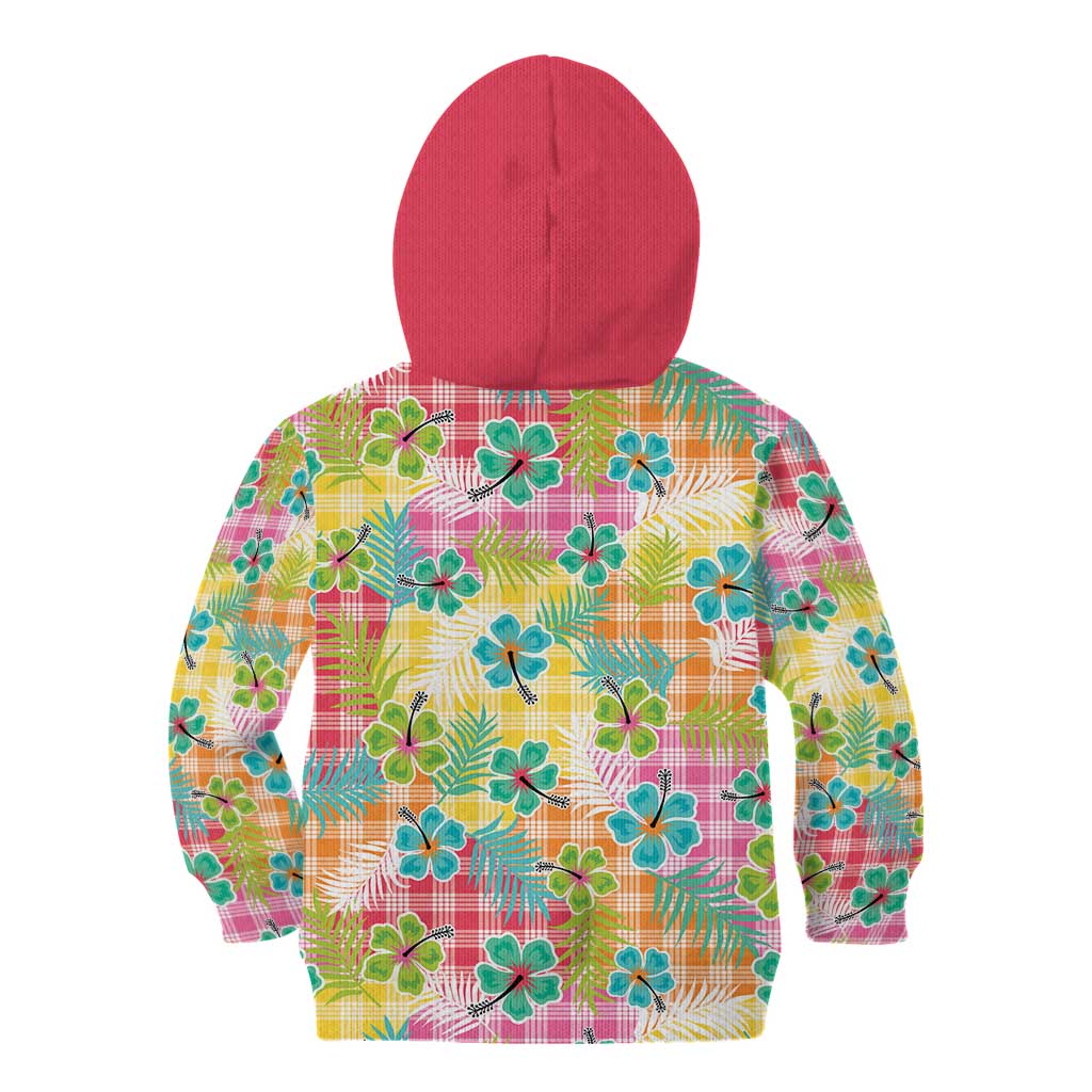 Hawaiian Palaka Kid Hoodie Hibiscus Palm Leaf Pattern - Polynesian Pride