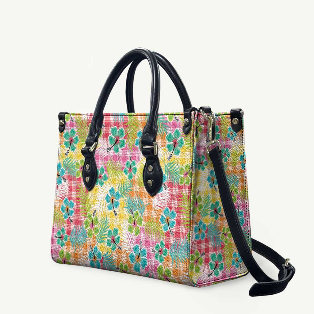 Hawaiian Palaka Leather Bag Hibiscus Palm Leaf Pattern - Polynesian Pride