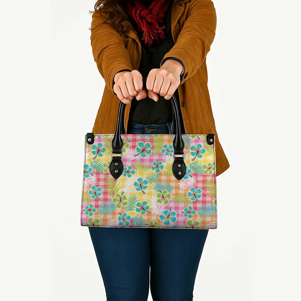 Hawaiian Palaka Leather Bag Hibiscus Palm Leaf Pattern - Polynesian Pride