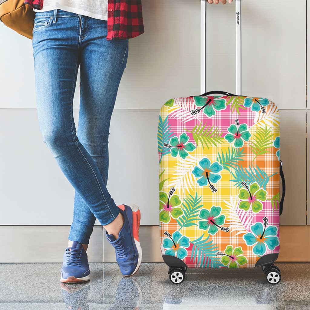 Hawaiian Palaka Luggage Cover Hibiscus Palm Leaf Pattern - Polynesian Pride