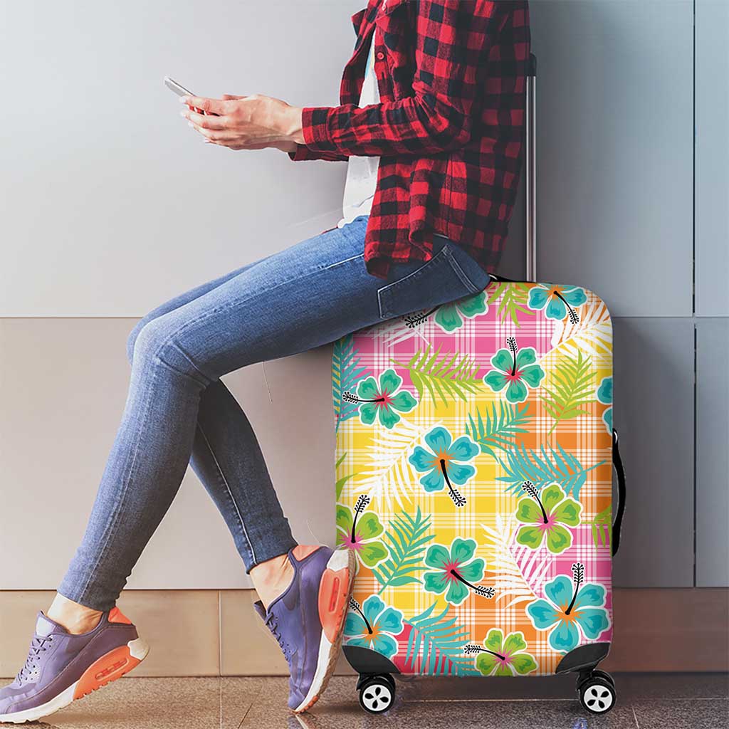 Hawaiian Palaka Luggage Cover Hibiscus Palm Leaf Pattern - Polynesian Pride
