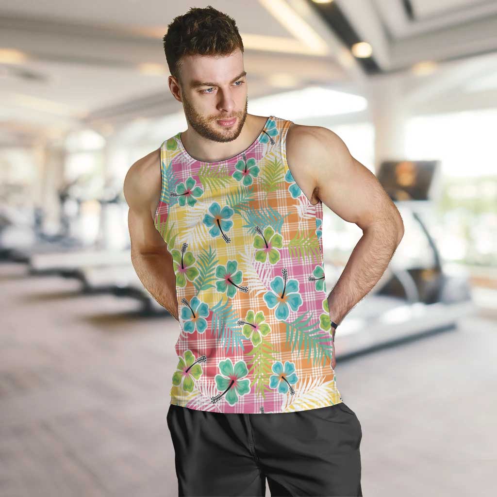 Hawaiian Palaka Men Tank Top Hibiscus Palm Leaf Pattern - Polynesian Pride