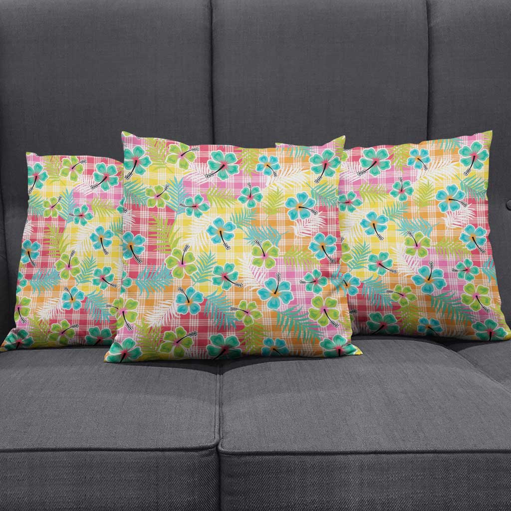 Hawaiian Palaka Pillow Cover Hibiscus Palm Leaf Pattern - Polynesian Pride