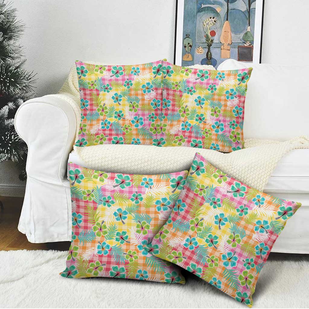 Hawaiian Palaka Pillow Cover Hibiscus Palm Leaf Pattern - Polynesian Pride
