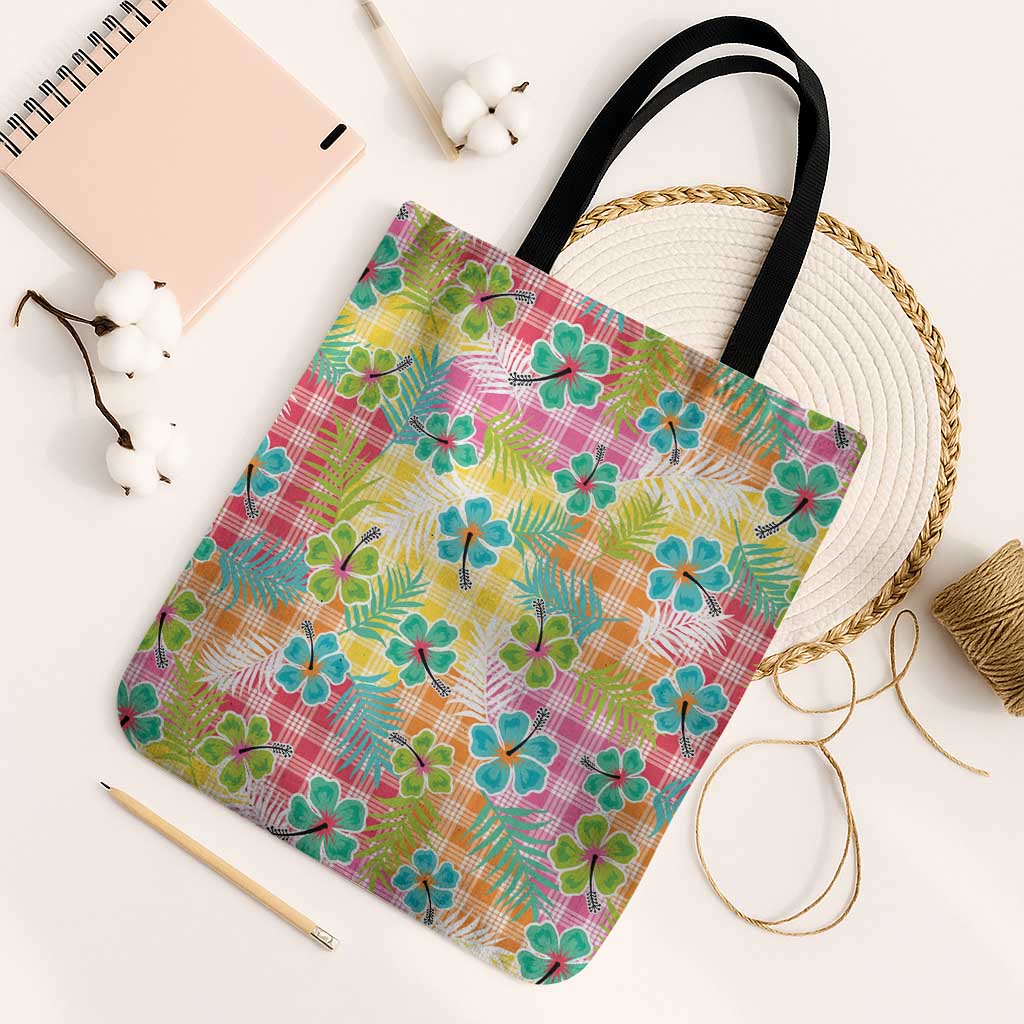 Hawaiian Palaka Tote Bag Hibiscus Palm Leaf Pattern - Polynesian Pride