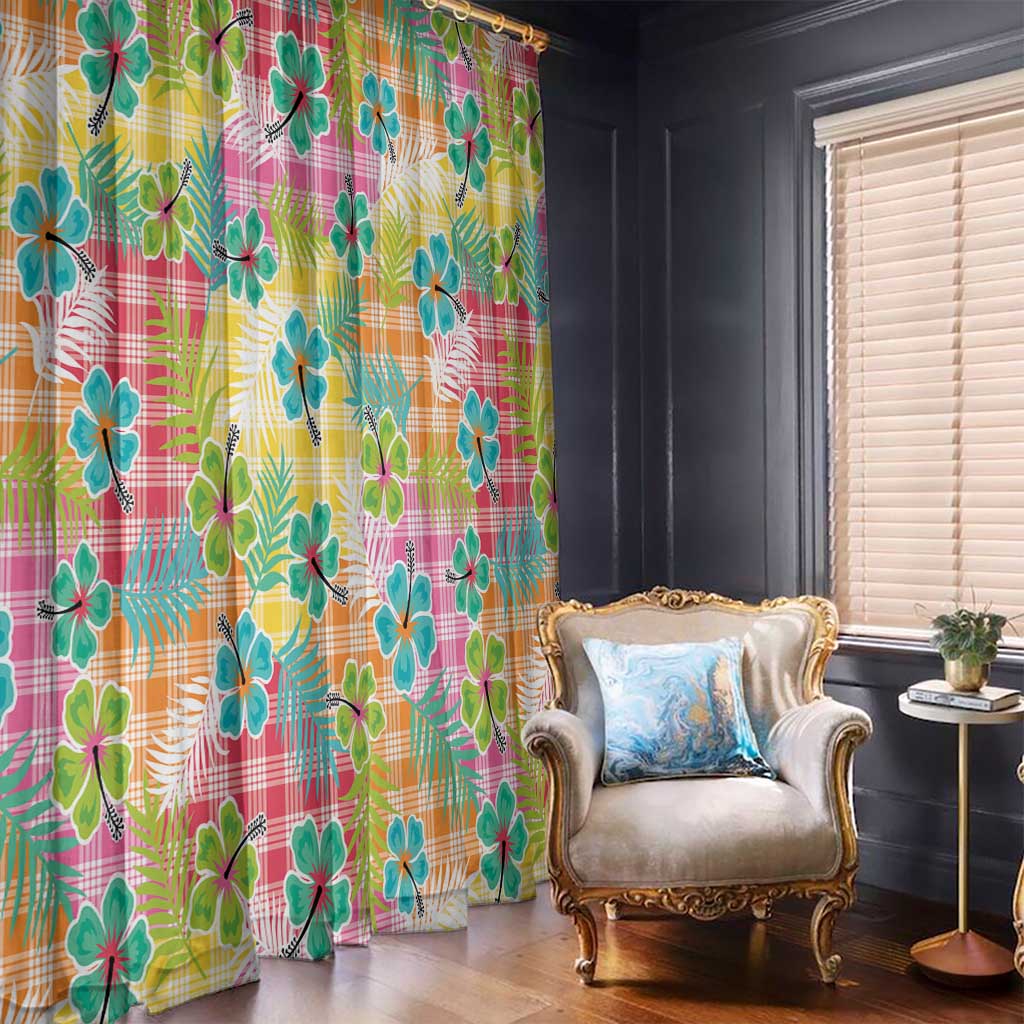 Hawaiian Palaka Window Curtain Hibiscus Palm Leaf Pattern - Polynesian Pride