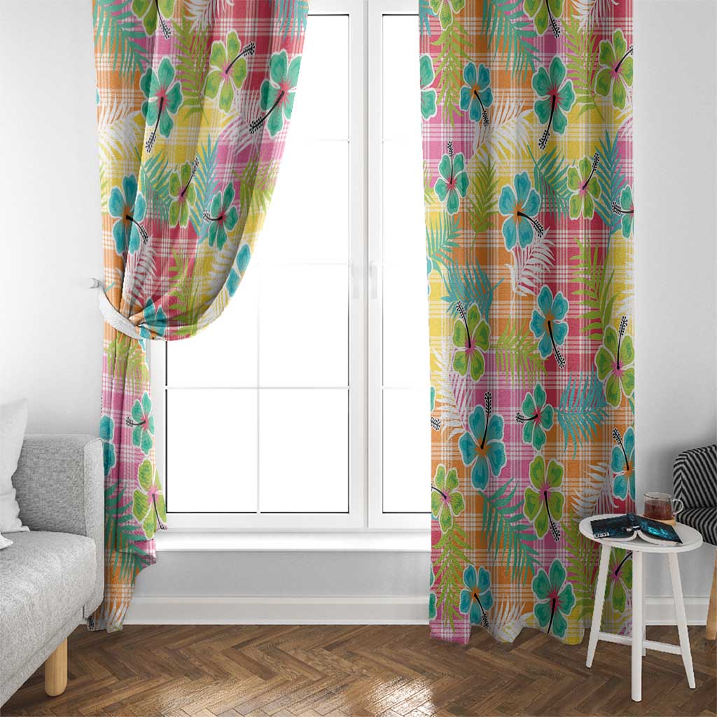 Hawaiian Palaka Window Curtain Hibiscus Palm Leaf Pattern - Polynesian Pride