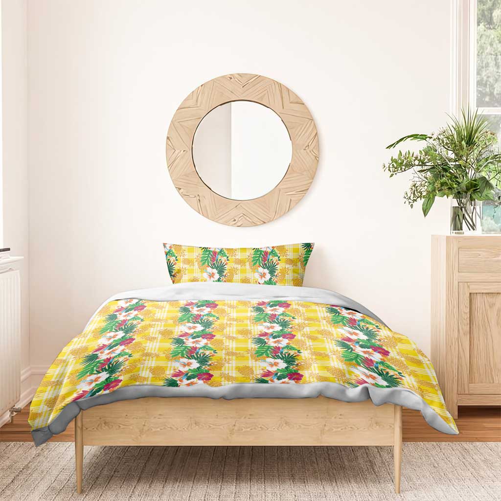 Hawaiian Palaka Bedding Set Hibiscus Pineapple Lei - Polynesian Pride