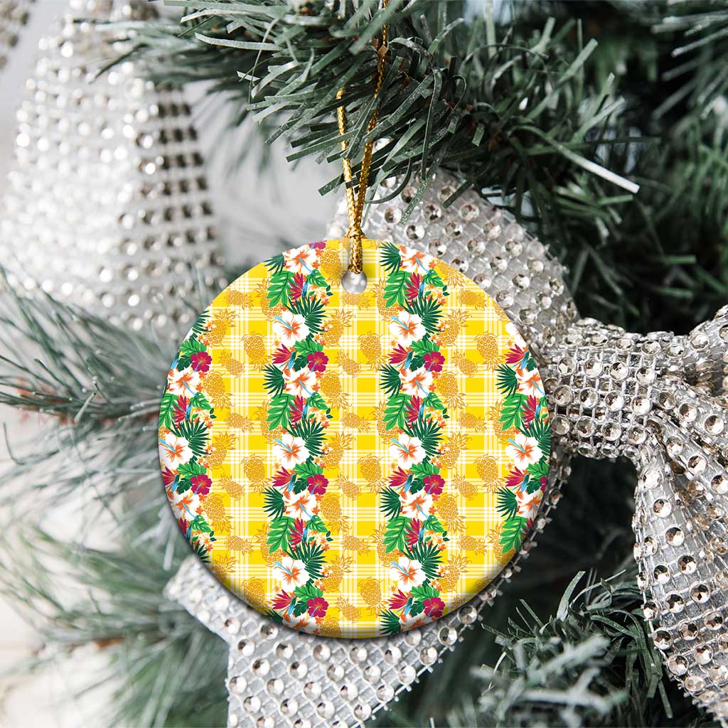 Hawaiian Palaka Ceramic Ornament Hibiscus Pineapple Lei - Polynesian Pride