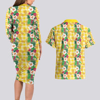 Hawaiian Palaka Couples Matching Long Sleeve Bodycon Dress and Hawaiian Shirt Hibiscus Pineapple Lei LT9 - Polynesian Pride