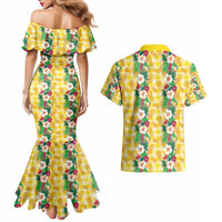 Hawaiian Palaka Couples Matching Mermaid Dress and Hawaiian Shirt Hibiscus Pineapple Lei LT9 - Polynesian Pride