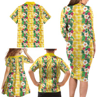 Hawaiian Palaka Family Matching Long Sleeve Bodycon Dress and Hawaiian Shirt Hibiscus Pineapple Lei LT9 - Polynesian Pride