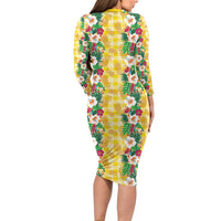 Hawaiian Palaka Family Matching Long Sleeve Bodycon Dress and Hawaiian Shirt Hibiscus Pineapple Lei LT9 - Polynesian Pride