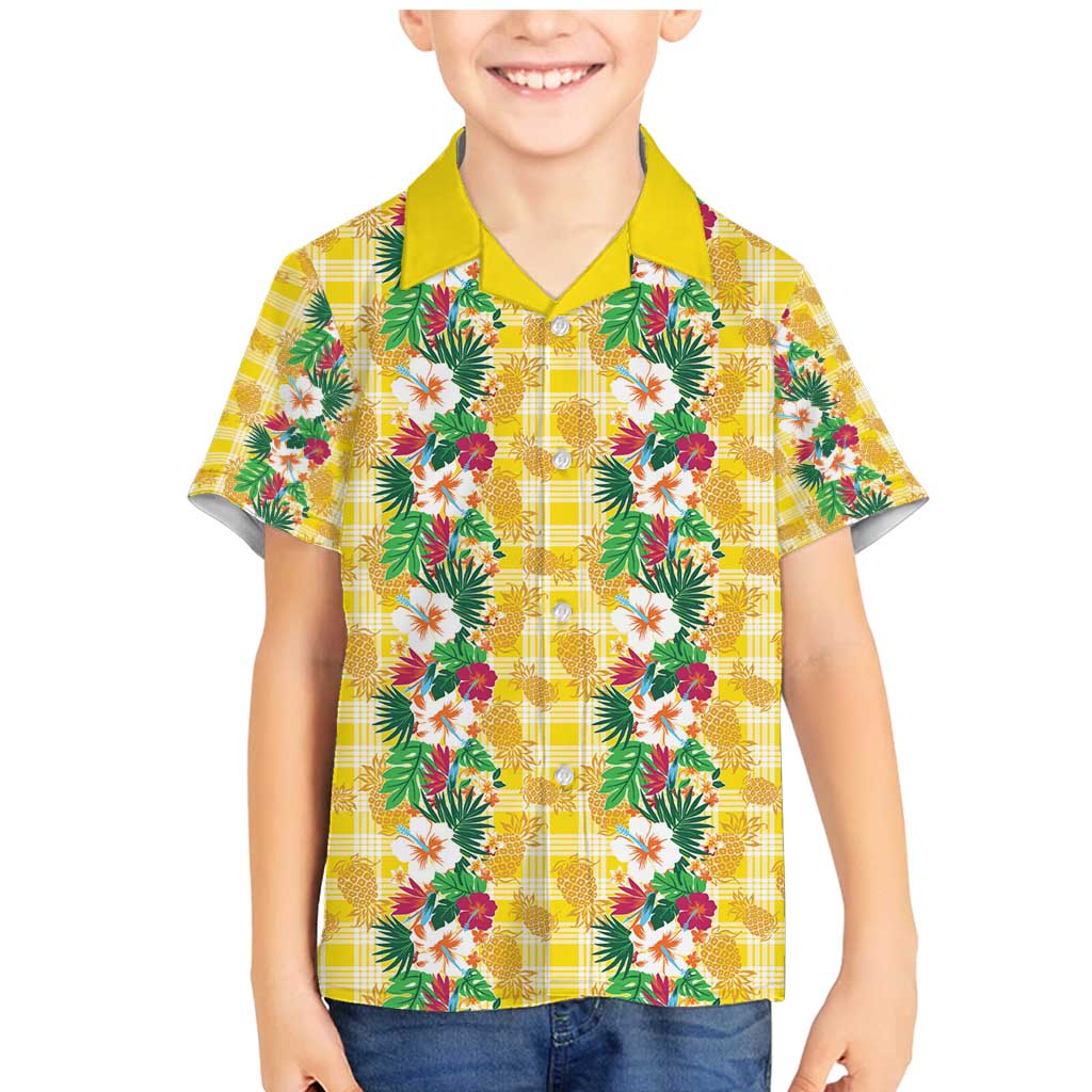 Hawaiian Palaka Family Matching Mermaid Dress and Hawaiian Shirt Hibiscus Pineapple Lei LT9 Son's Shirt Yellow - Polynesian Pride