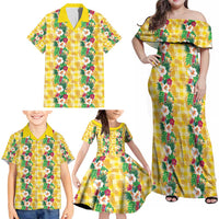 Hawaiian Palaka Family Matching Off Shoulder Maxi Dress and Hawaiian Shirt Hibiscus Pineapple Lei LT9 - Polynesian Pride