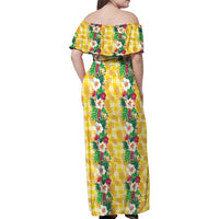 Hawaiian Palaka Family Matching Off Shoulder Maxi Dress and Hawaiian Shirt Hibiscus Pineapple Lei LT9 - Polynesian Pride