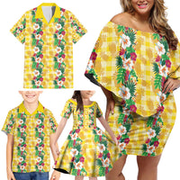 Hawaiian Palaka Family Matching Off Shoulder Short Dress and Hawaiian Shirt Hibiscus Pineapple Lei LT9 - Polynesian Pride