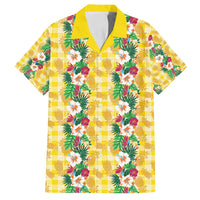 Hawaiian Palaka Family Matching Off Shoulder Short Dress and Hawaiian Shirt Hibiscus Pineapple Lei LT9 Dad's Shirt - Short Sleeve Yellow - Polynesian Pride