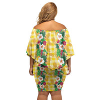 Hawaiian Palaka Family Matching Off Shoulder Short Dress and Hawaiian Shirt Hibiscus Pineapple Lei LT9 - Polynesian Pride