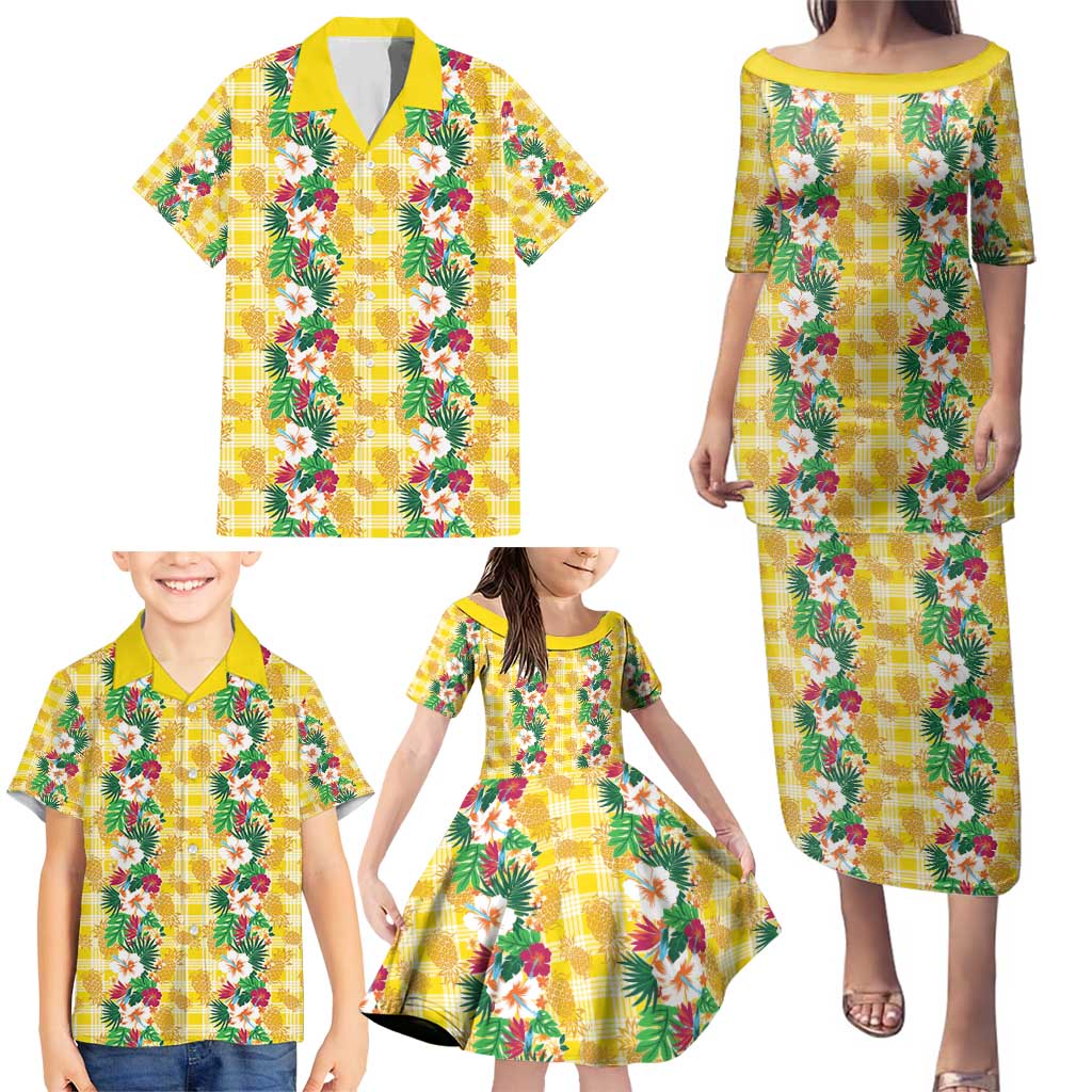Hawaiian Palaka Family Matching Puletasi and Hawaiian Shirt Hibiscus Pineapple Lei LT9 - Polynesian Pride