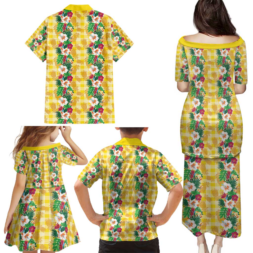 Hawaiian Palaka Family Matching Puletasi and Hawaiian Shirt Hibiscus Pineapple Lei LT9 - Polynesian Pride