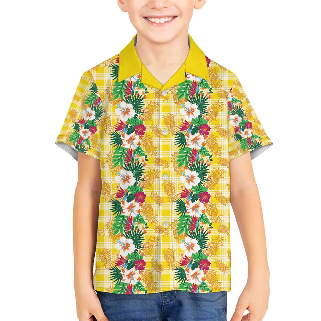 Hawaiian Palaka Family Matching Puletasi and Hawaiian Shirt Hibiscus Pineapple Lei LT9 Son's Shirt Yellow - Polynesian Pride