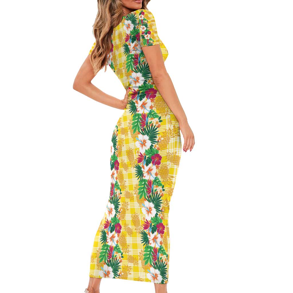 Hawaiian Palaka Family Matching Short Sleeve Bodycon Dress and Hawaiian Shirt Hibiscus Pineapple Lei LT9 - Polynesian Pride