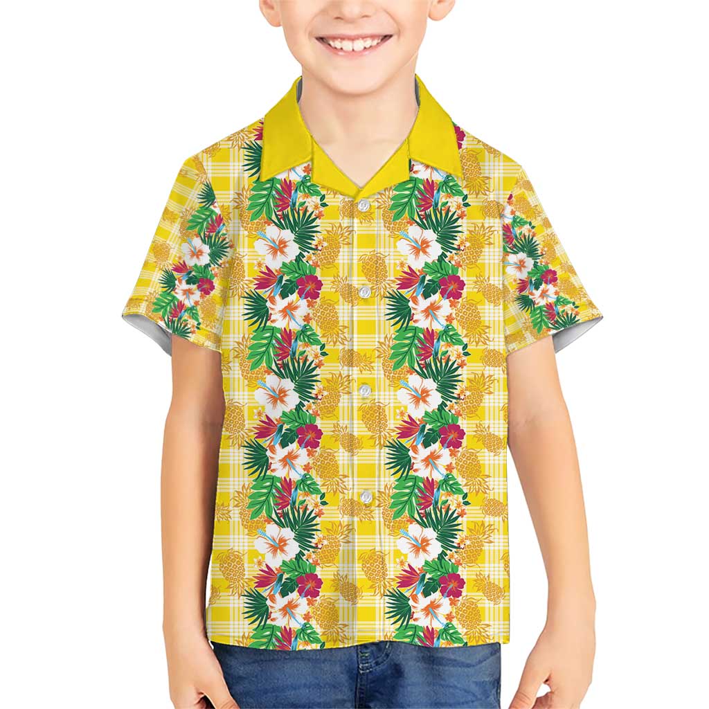 Hawaiian Palaka Family Matching Short Sleeve Bodycon Dress and Hawaiian Shirt Hibiscus Pineapple Lei LT9 Son's Shirt Yellow - Polynesian Pride