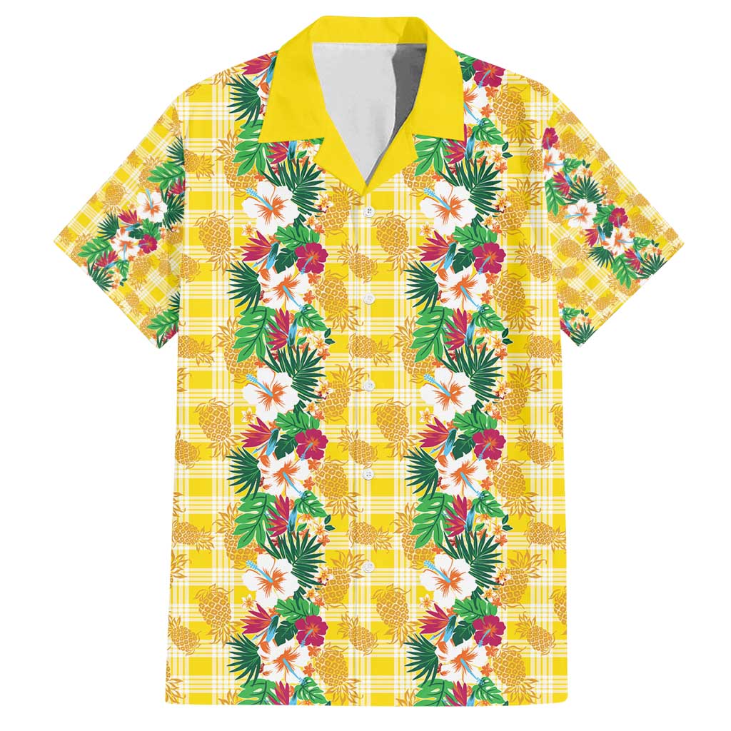 Hawaiian Palaka Family Matching Summer Maxi Dress and Hawaiian Shirt Hibiscus Pineapple Lei LT9 Dad's Shirt - Short Sleeve Yellow - Polynesian Pride