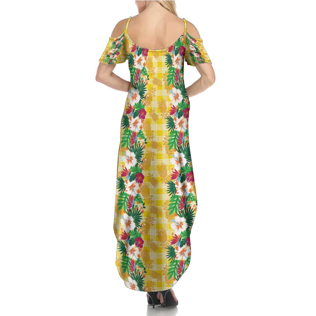 Hawaiian Palaka Family Matching Summer Maxi Dress and Hawaiian Shirt Hibiscus Pineapple Lei LT9 - Polynesian Pride