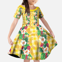 Hawaiian Palaka Family Matching Tank Maxi Dress and Hawaiian Shirt Hibiscus Pineapple Lei LT9 Daughter's Dress Yellow - Polynesian Pride