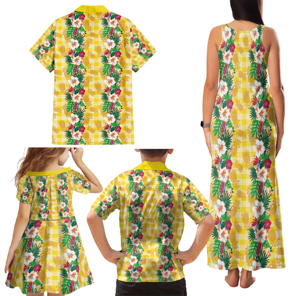 Hawaiian Palaka Family Matching Tank Maxi Dress and Hawaiian Shirt Hibiscus Pineapple Lei LT9 - Polynesian Pride