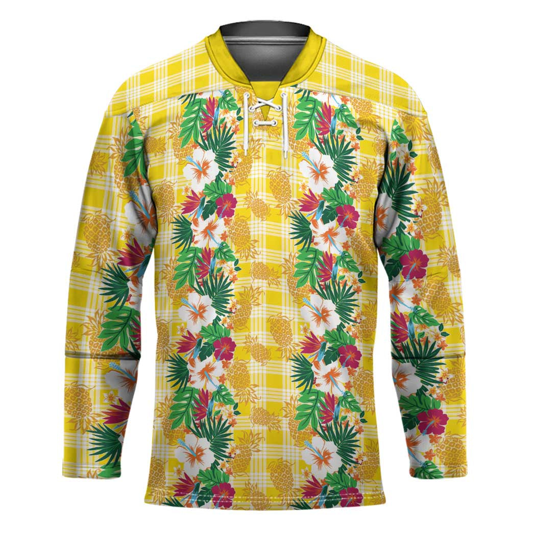 Hawaiian Palaka Hockey Jersey Hibiscus Pineapple Lei LT9 Unisex Yellow - Polynesian Pride