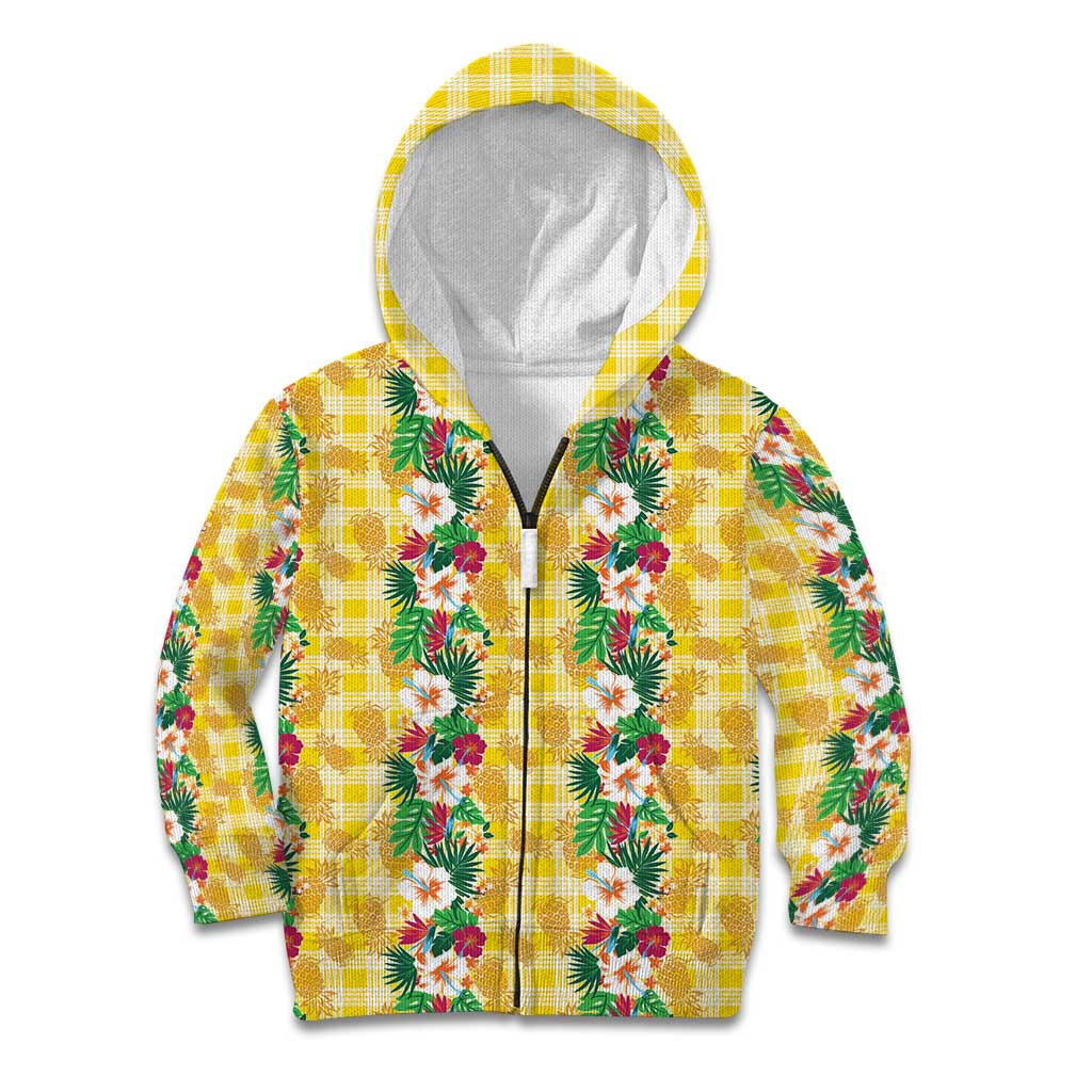 Hawaiian Palaka Kid Hoodie Hibiscus Pineapple Lei LT9 Zip Hoodie Yellow - Polynesian Pride