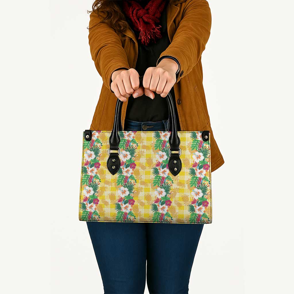 Hawaiian Palaka Leather Bag Hibiscus Pineapple Lei - Polynesian Pride