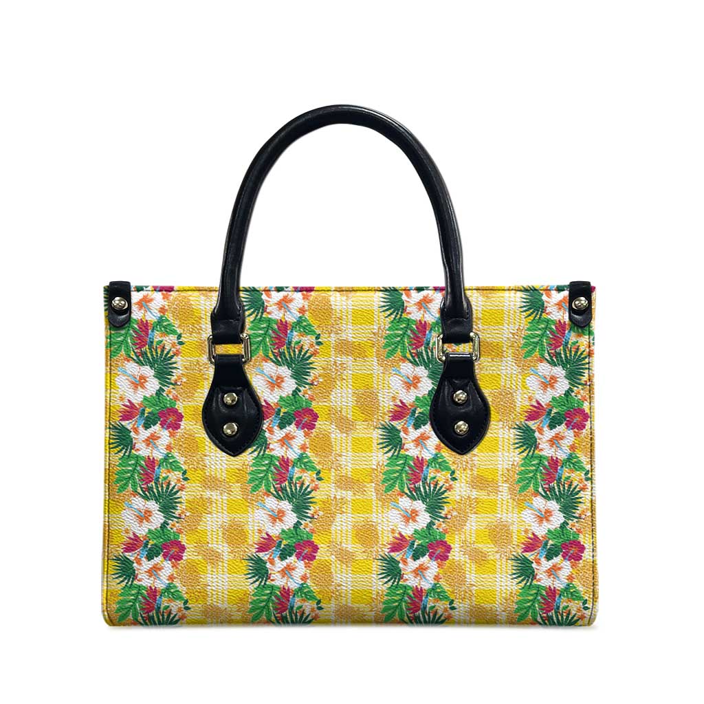 Hawaiian Palaka Leather Bag Hibiscus Pineapple Lei - Polynesian Pride