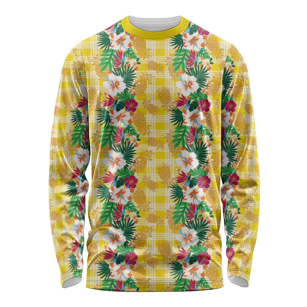 Hawaiian Palaka Long Sleeve Shirt Hibiscus Pineapple Lei LT9 Unisex Yellow - Polynesian Pride