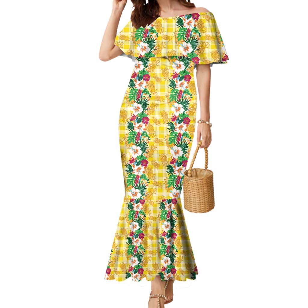 Hawaiian Palaka Mermaid Dress Hibiscus Pineapple Lei - Polynesian Pride