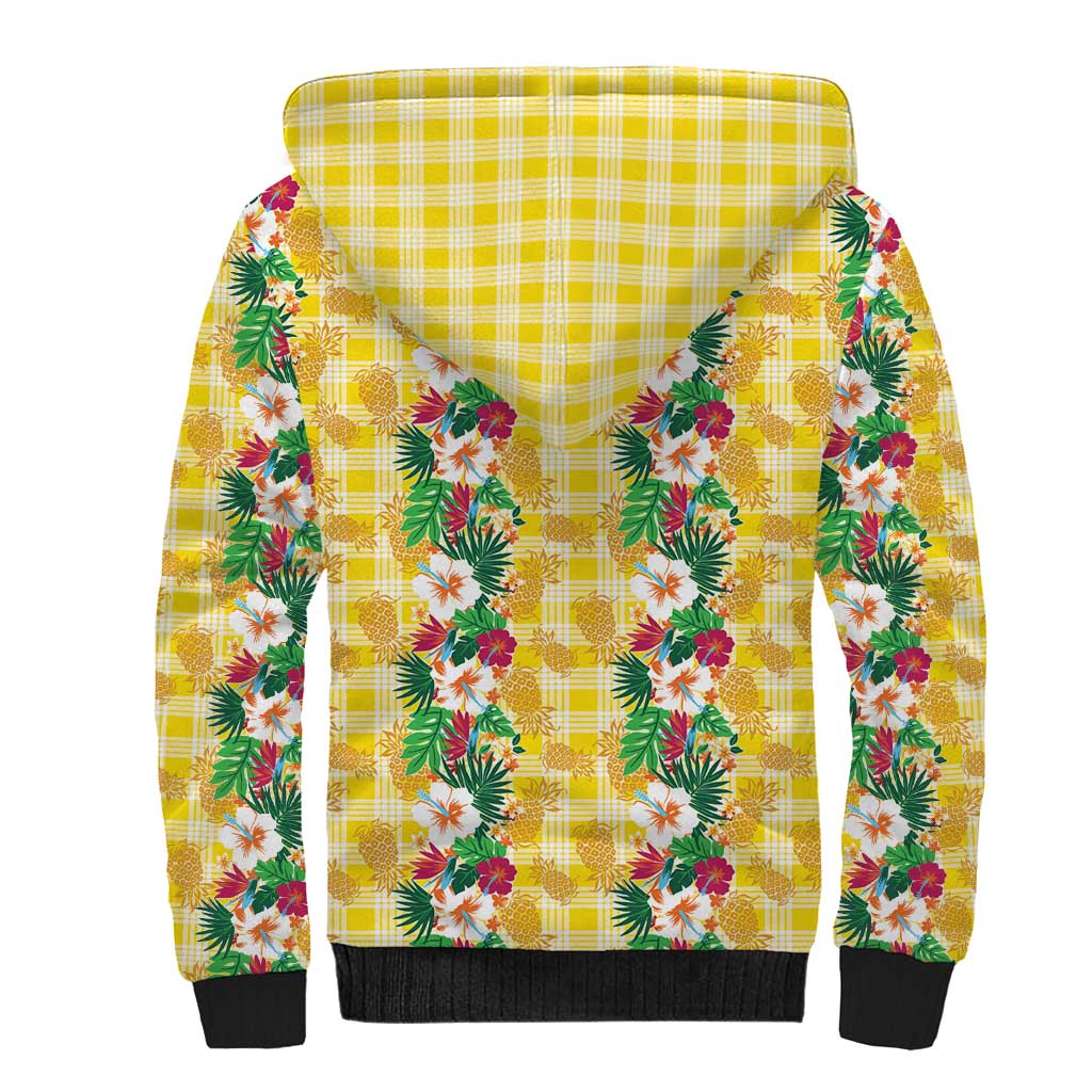 Hawaiian Palaka Sherpa Hoodie Hibiscus Pineapple Lei - Polynesian Pride