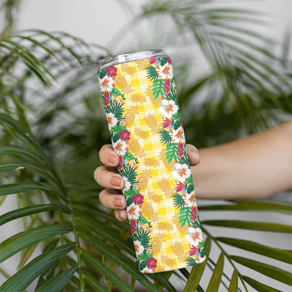 Hawaiian Palaka Skinny Tumbler Hibiscus Pineapple Lei - Polynesian Pride