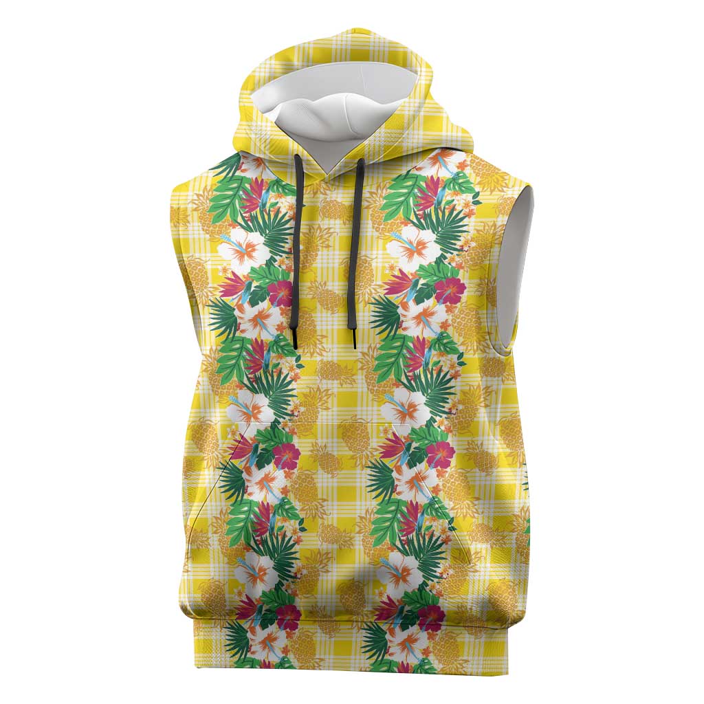 Hawaiian Palaka Sleeveless Hoodie Hibiscus Pineapple Lei LT9 Yellow - Polynesian Pride