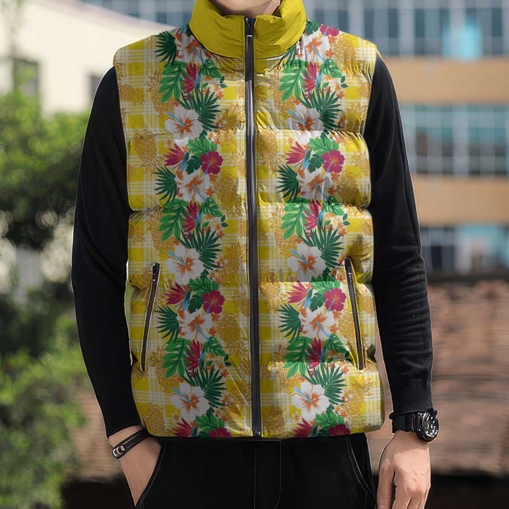 Hawaiian Palaka Sleeveless Puffer Jacket Hibiscus Pineapple Lei - Polynesian Pride