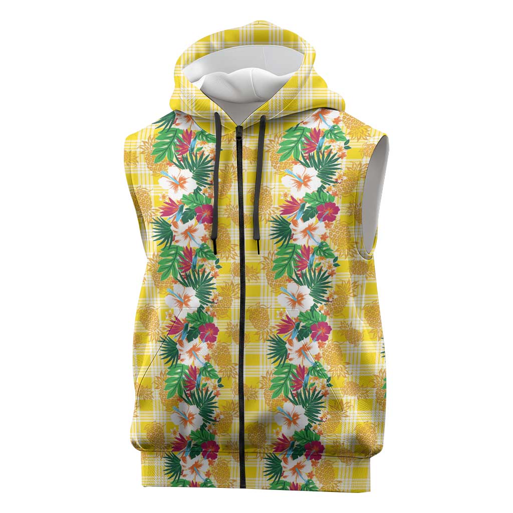 Hawaiian Palaka Sleeveless Zip Hoodie Hibiscus Pineapple Lei - Polynesian Pride