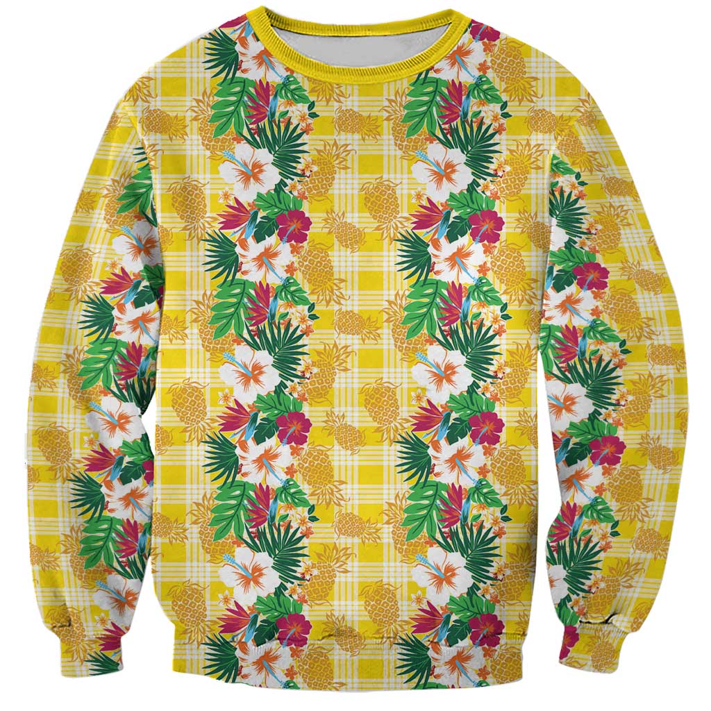 Hawaiian Palaka Sweatshirt Hibiscus Pineapple Lei LT9 Unisex Yellow - Polynesian Pride
